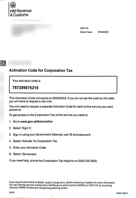 HMRC Corporation Tax - Activation Code for Corporation Tax | Debitam