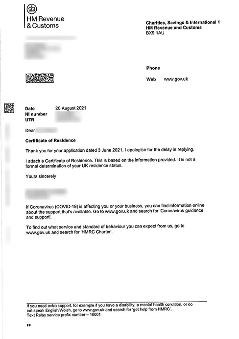 HMRC – Certificate of Residence | Debitam