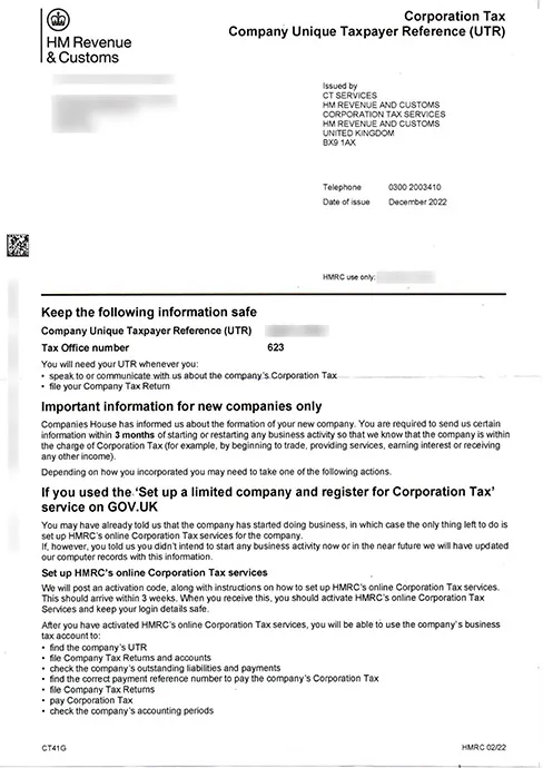 Corporation Tax - Company Unique Taxpayer Reference (UTR) | Debitam