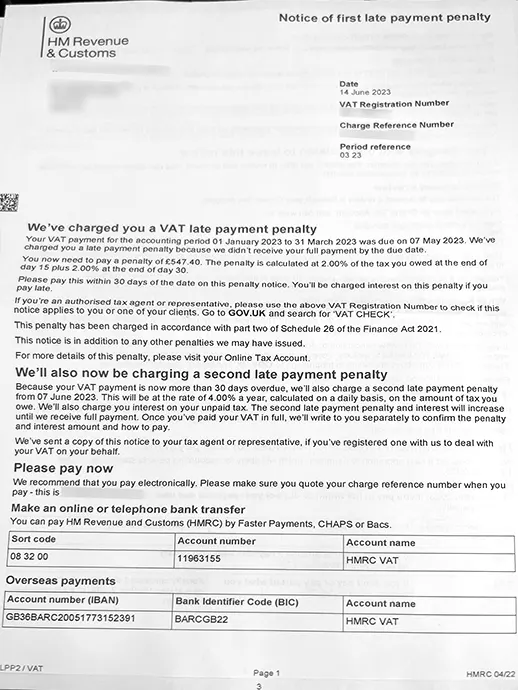 HMRC VAT – Notice of late payment penalty | Debitam