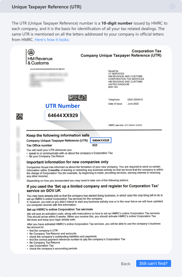 Company UTR (Unique Taxpayer Reference)