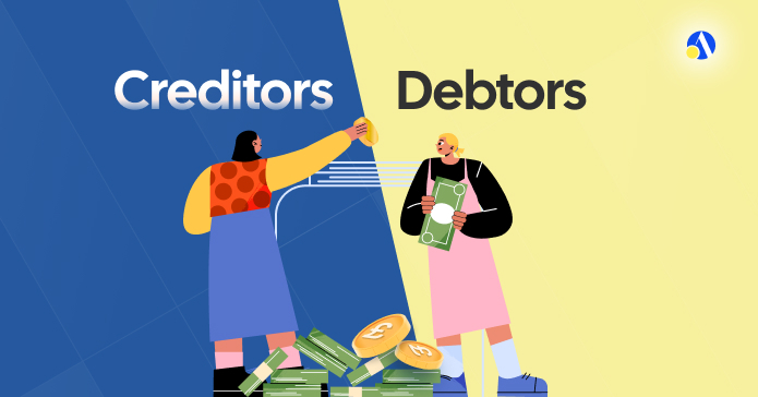Balance sheet example showing debtors listed as assets and creditors listed as liabilities