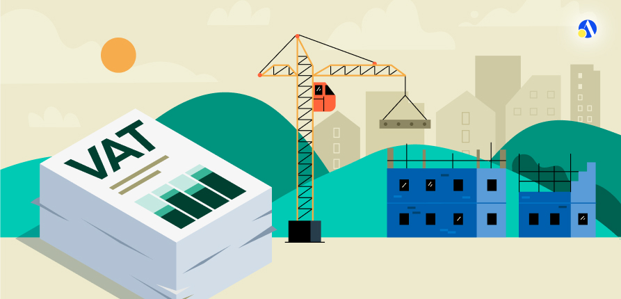 Contractor and subcontractor reviewing a reverse charge VAT invoice for construction services | Debitam